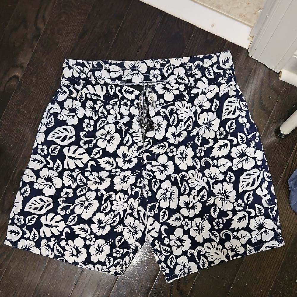 Birdwell Navy and White Floral Swim Board Shorts